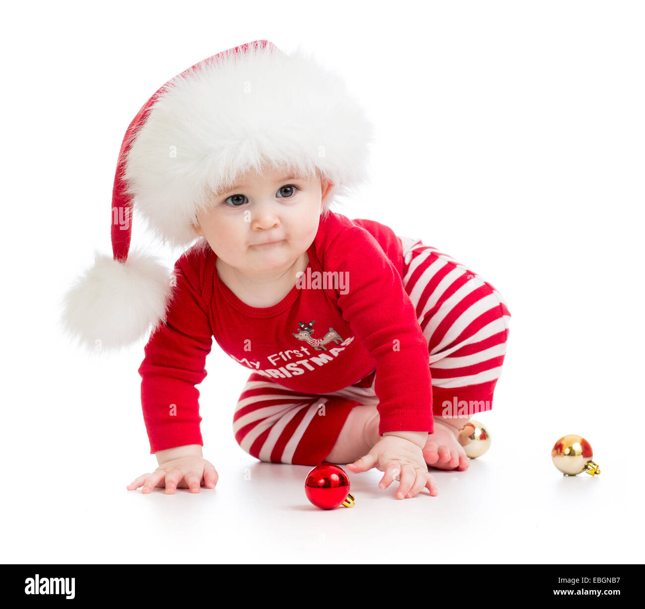 baby weared santa clothes isolated Stock Photo