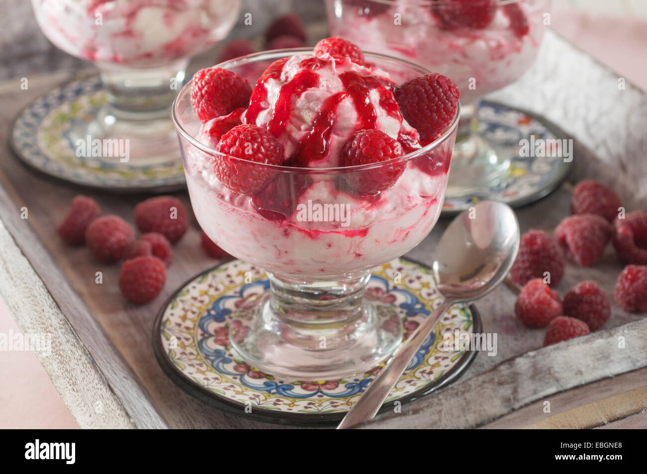 Raspberry fool. Summer fruit dessert Stock Photo