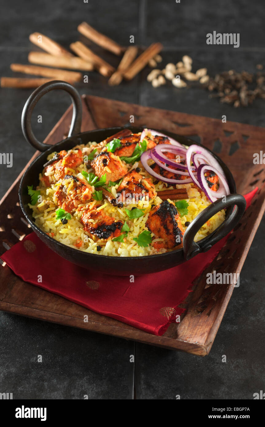 Chicken tikka biryani. Food India Stock Photo