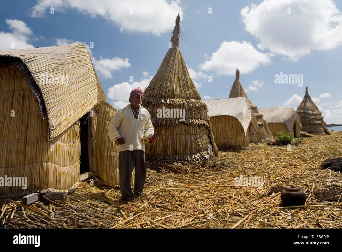 reed huts on floating island, Peru, Puno Stock Photo - Alamy