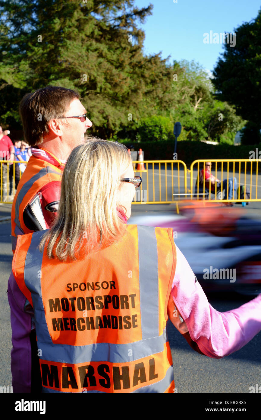 Isle of Man TT races 2014 - volunteer marshals at Sulby during a practice session Stock Photo