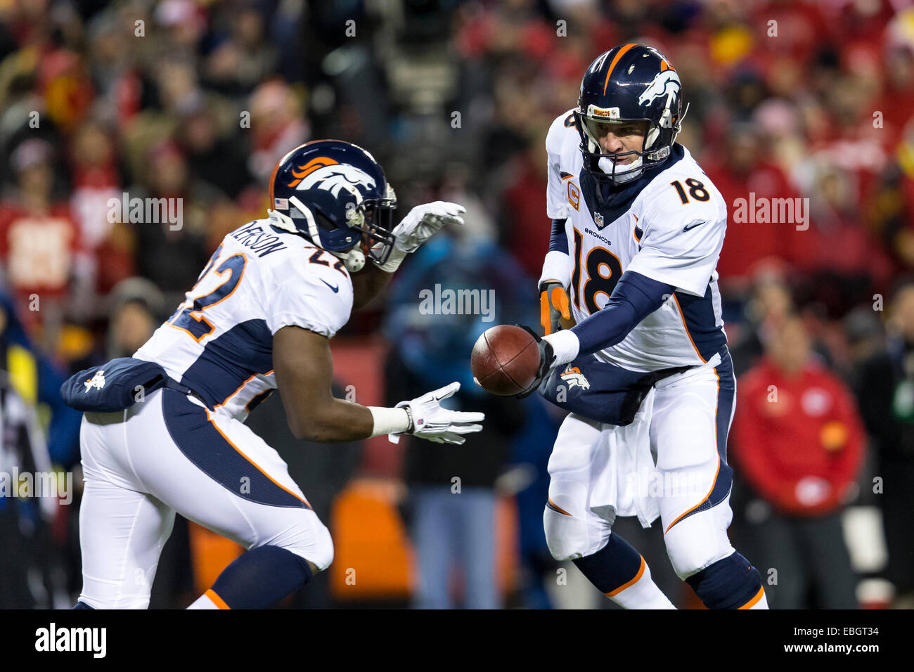 Kansas City, MO, USA. 30th Nov, 2014. Denver Broncos quarterback Peyton ...