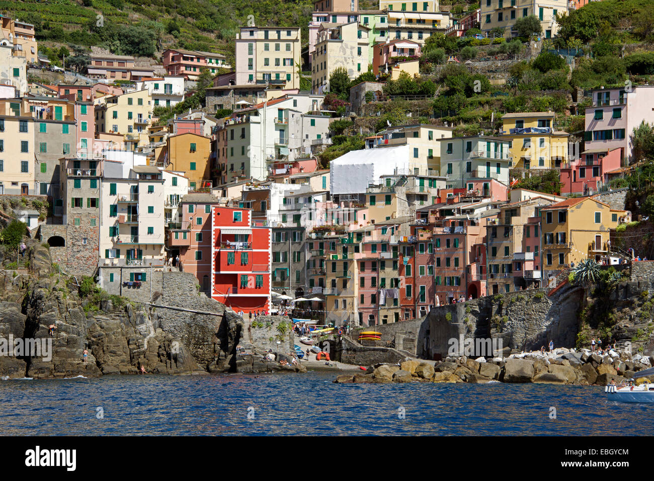 Riomaggiore by the sea Cinque Terre Liguria Italy Stock Photo