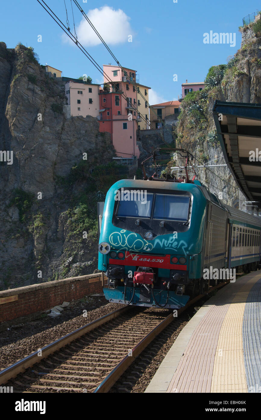 Manarola railway station Cinque Terre Liguria Italy Stock Photo