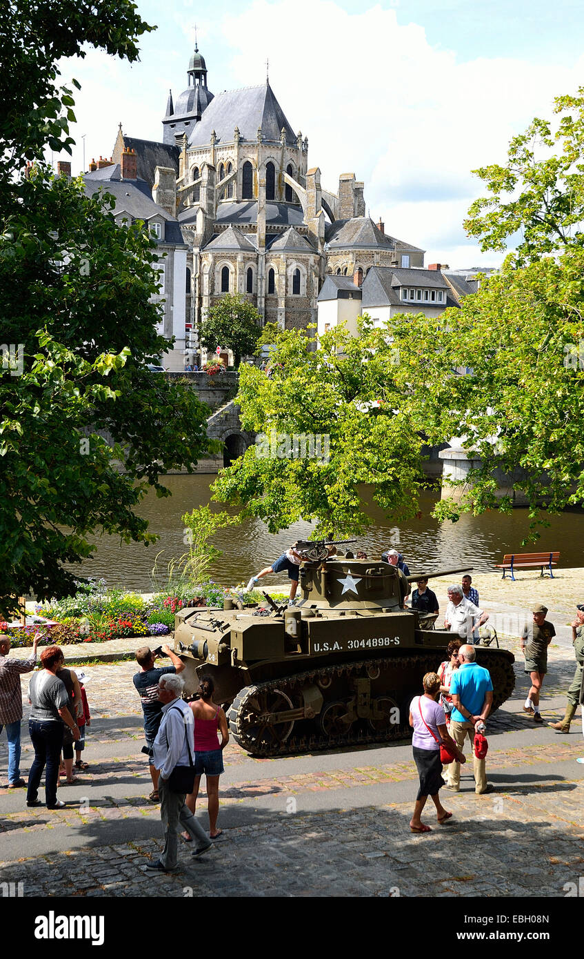 Tank, american war vehicle of the 2nd World War, 70th anniversary of the liberation of the town of Mayenne (august 1944). Stock Photo