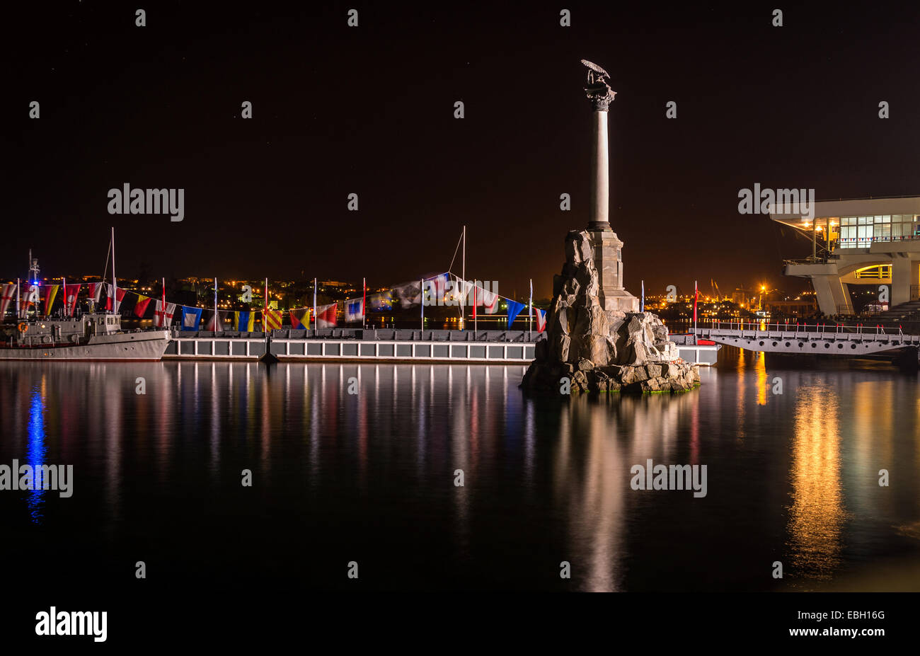 The Monument to the Scuttled Ships at night, Sevastopol, Crimea, city nightlife Stock Photo