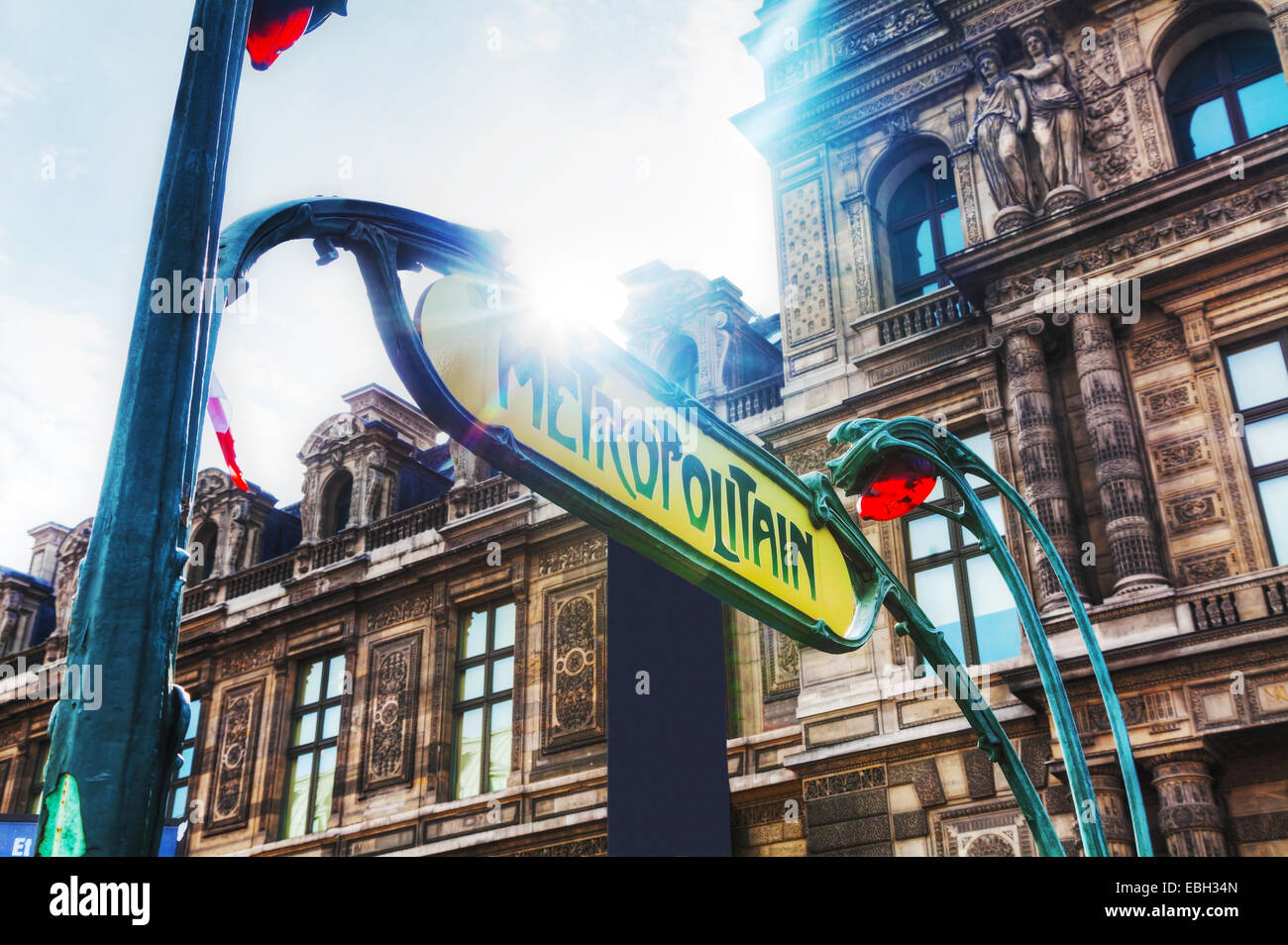 Metropolitain sign in front of the Louvre in Paris, France Stock Photo