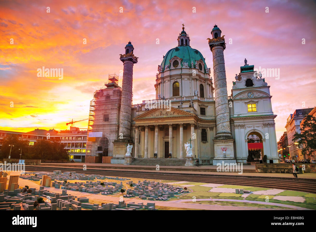 St. Charles's Church (Karlskirche) in Vienna, Austria at sunrise Stock Photo