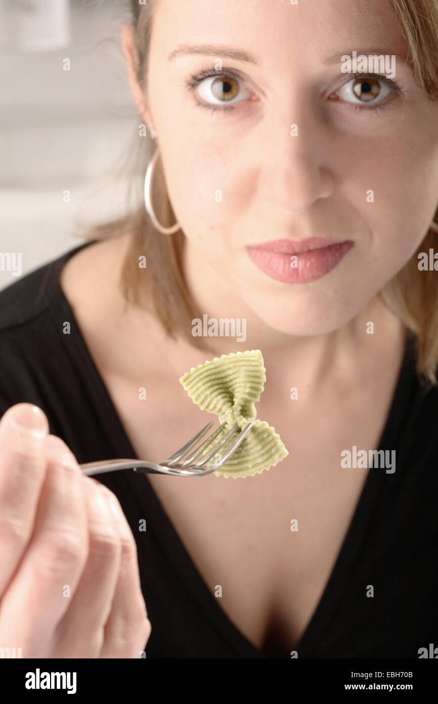 woman eats italian pasta Stock Photo Alamy