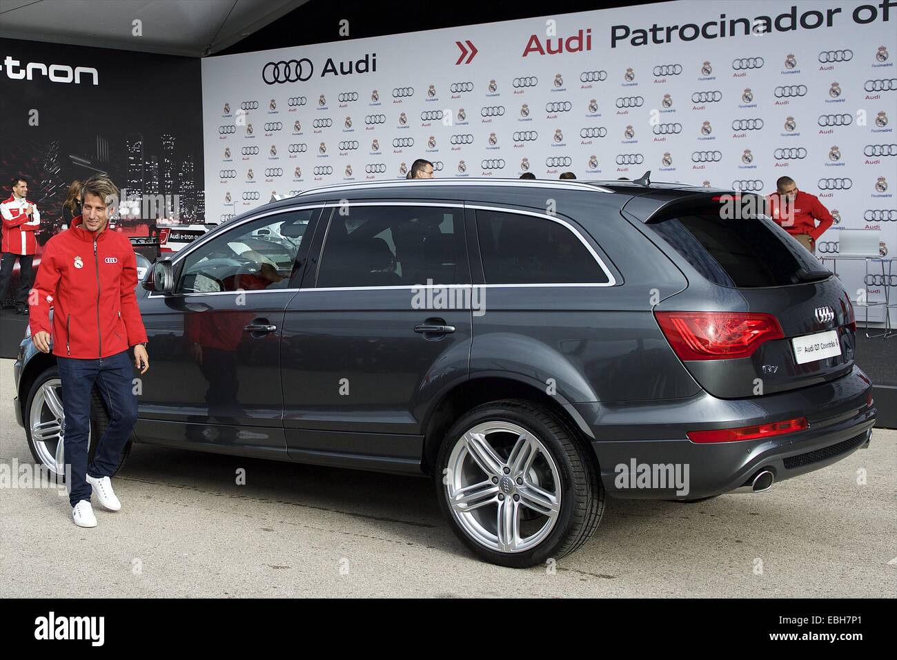 Madrid, Spain. 1st Dec, 2014. Fabio Coentrao received the new Audi car during the presentation of Real Madrid's new cars made by Audi at Valdebebas on December 1, 2014 in Madrid, Spain Credit:  Jack Abuin/ZUMA Wire/Alamy Live News Stock Photo