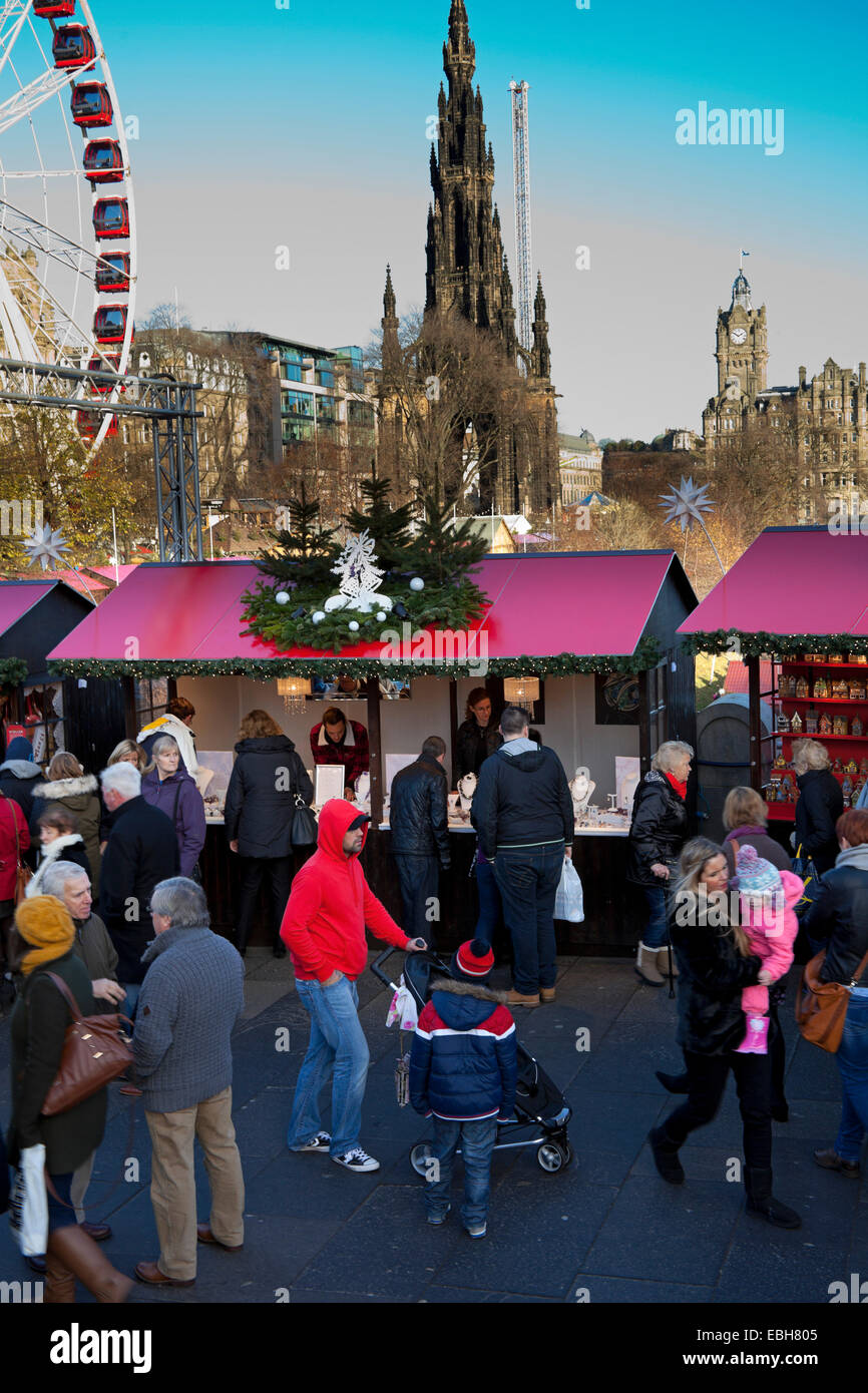 Edinburgh Christmas market The Mound, with big wheel in background