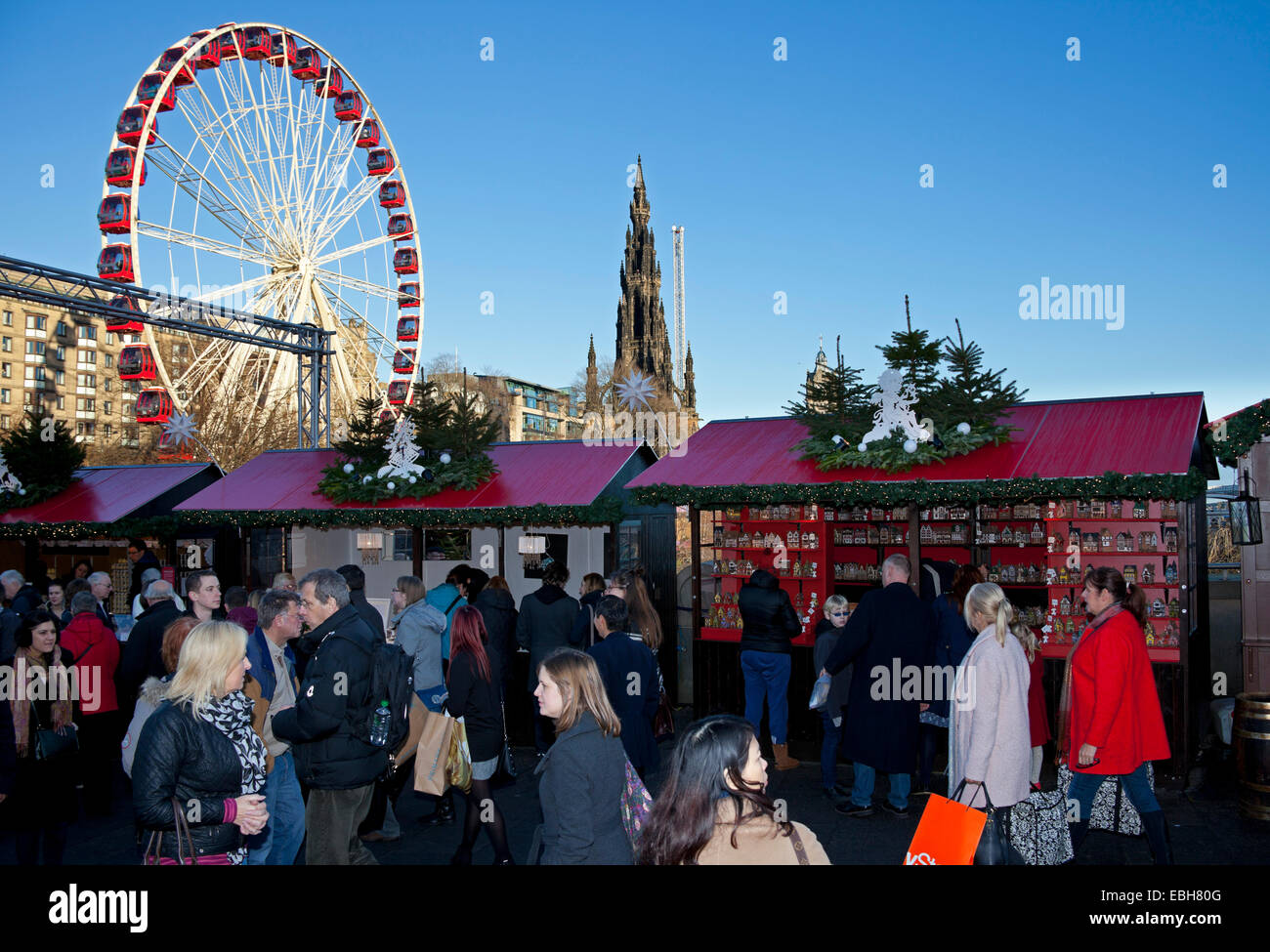 Edinburgh Christmas market The Mound, with big wheel in background