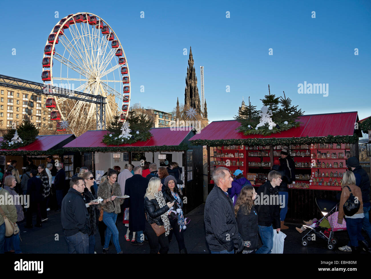 Edinburgh Christmas market The Mound, with big wheel in background
