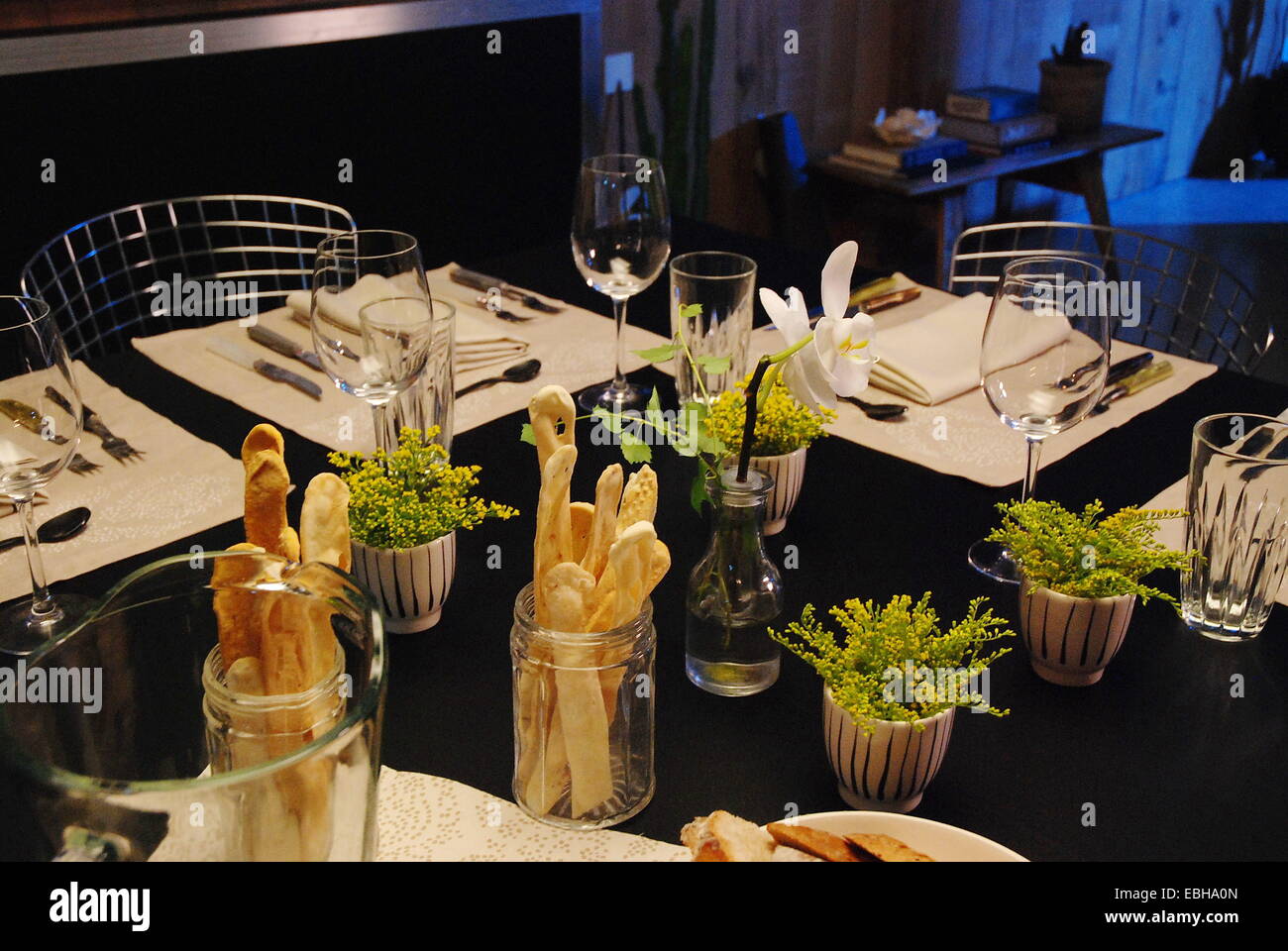 Table served for a fancy dinner Stock Photo - Alamy