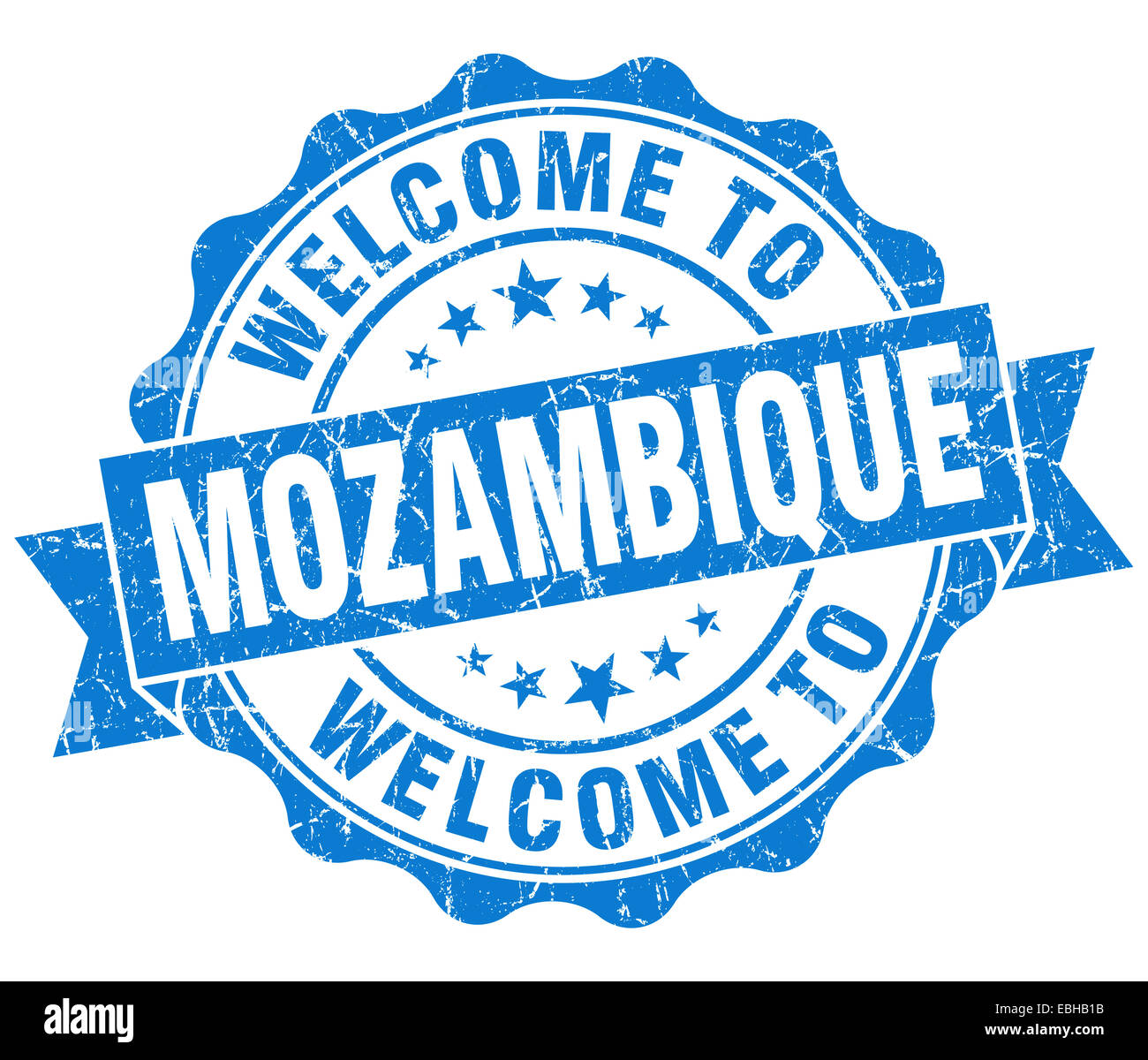 Welcome to Mozambique blue grungy vintage isolated seal Stock Photo - Alamy