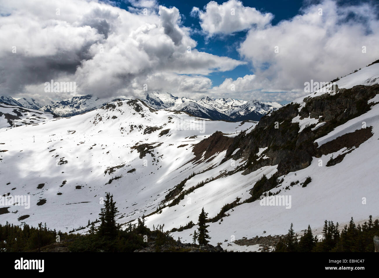 Whistler, British Columbia, Canada, North America.  Views of the mountains from above the ski station. Stock Photo
