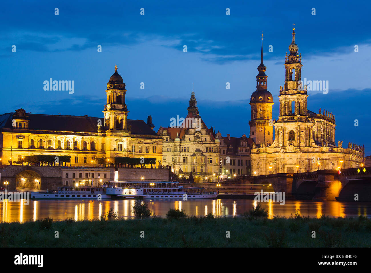 Dresden Cathedral, Staendehaus, Dresden Castle and Georgentor in evening light, Germany, Saxony, Dresden Stock Photo