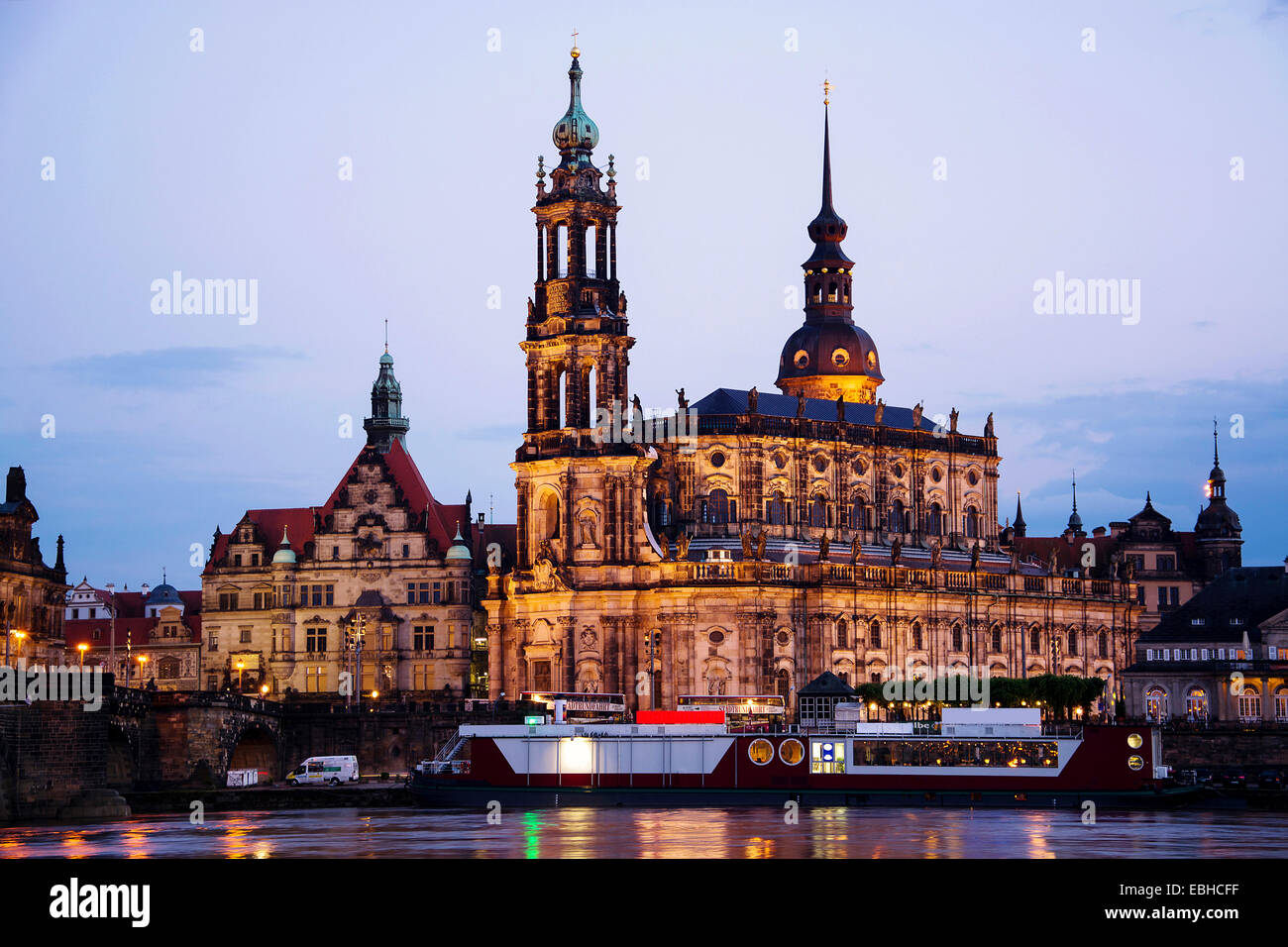 Dresden Cathedral, Dresden Castle and Georgentor in evening light, Germany, Saxony, Dresden Stock Photo
