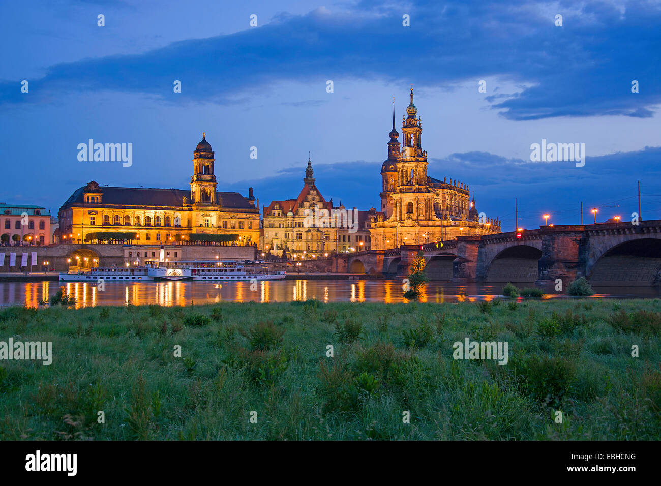 Dresden Cathedral, Staendehaus, Dresden Castle and Georgentor in evening light, Germany, Saxony, Dresden Stock Photo