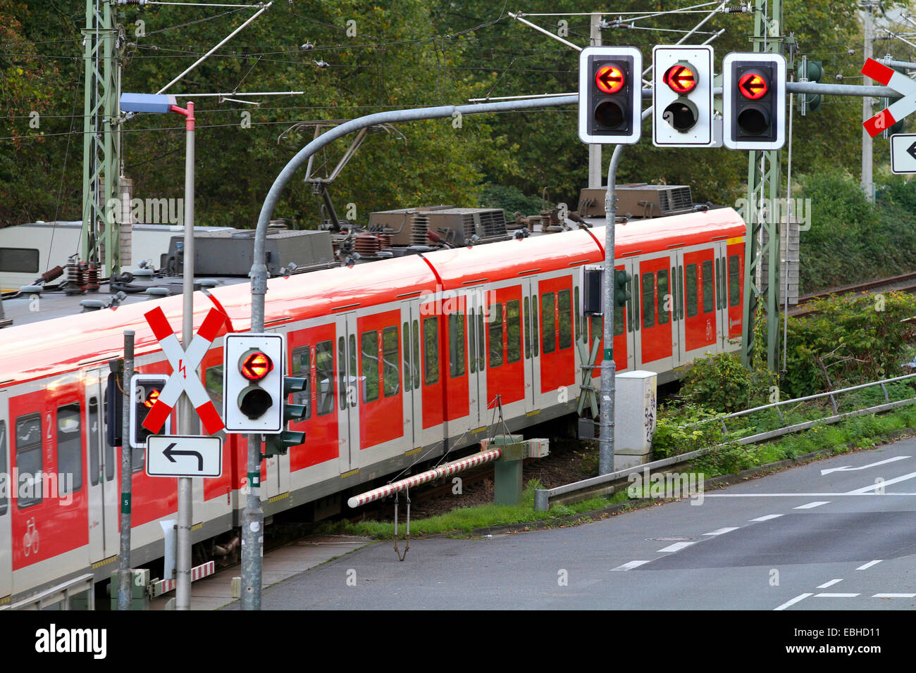 traffic signs for road and railway, Germany Stock Photo