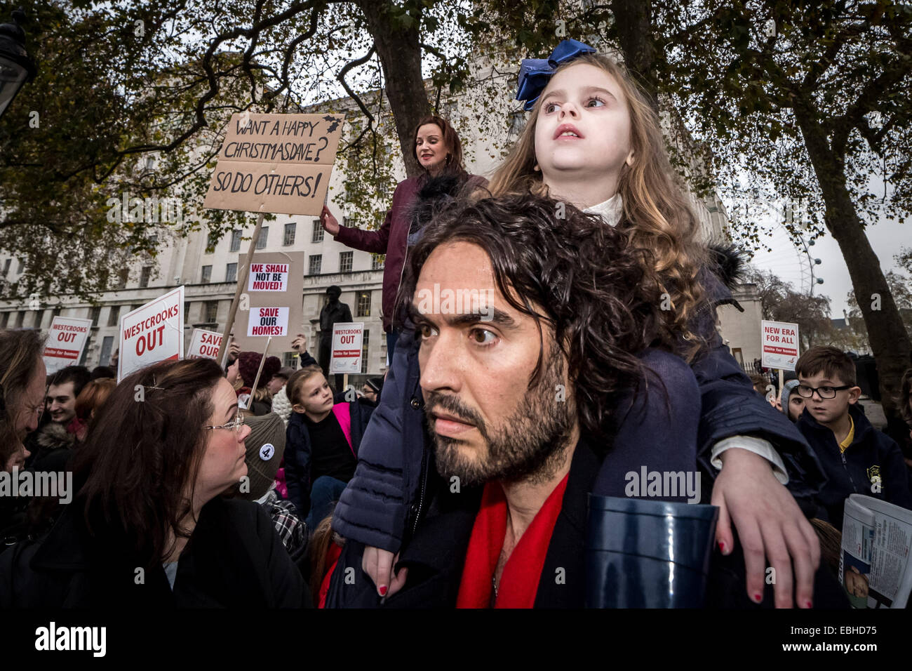 London, UK. 1st Dec, 2014.  Russell Brand joins New Era Estate housing protest in London, UK. It is reported that the US company Westbrook Partners, which owns the housing estate, is planning to evict tennants and re-let the flats at full market value. Credit:  Guy Corbishley/Alamy Live News Stock Photo
