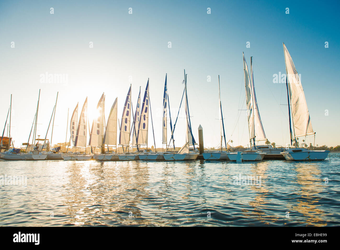 Yachts in Mission Bay marina, San Diego, California, USA Stock Photo
