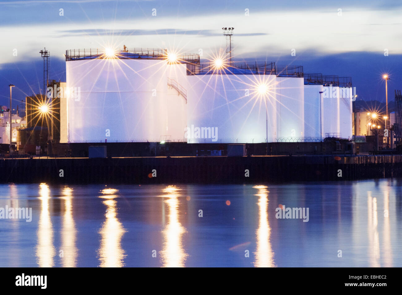 Oil or gas storage tanks, Aberdeen Harbour, Scotland Stock Photo Alamy