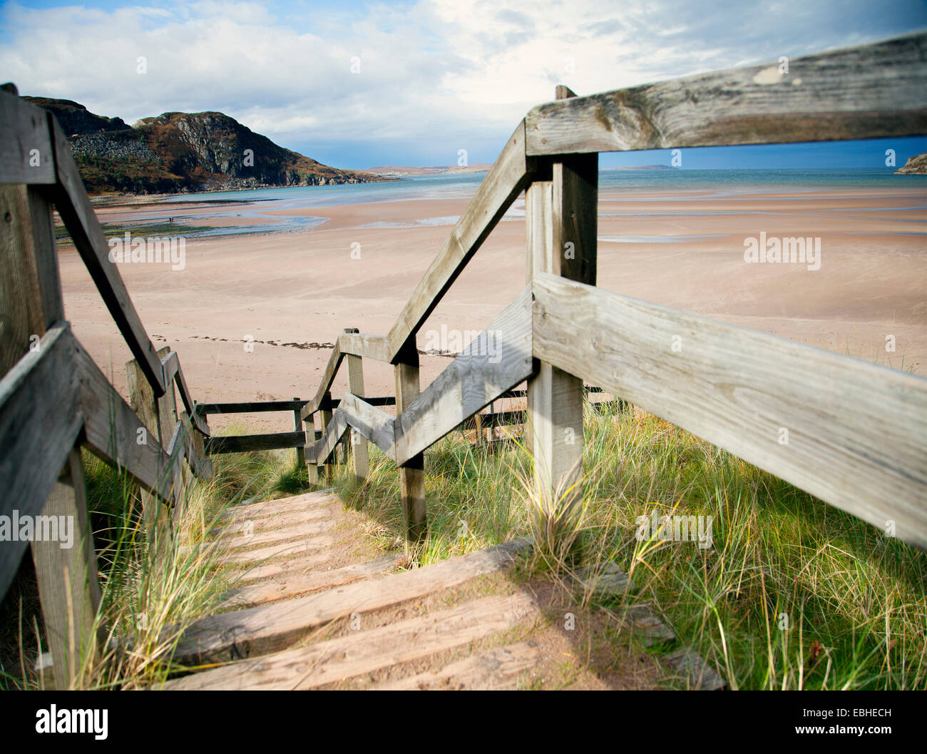 Steps leading to remote beach, Highland, Scotland Stock Photo