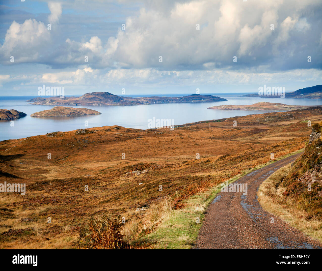 Single track road through Highland scenery, Scotland Stock Photo