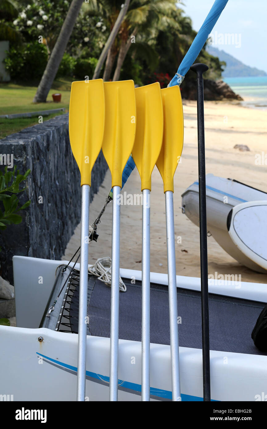 Yellow paddle boat on the beach in Thailand on Koh Samui Stock Photo