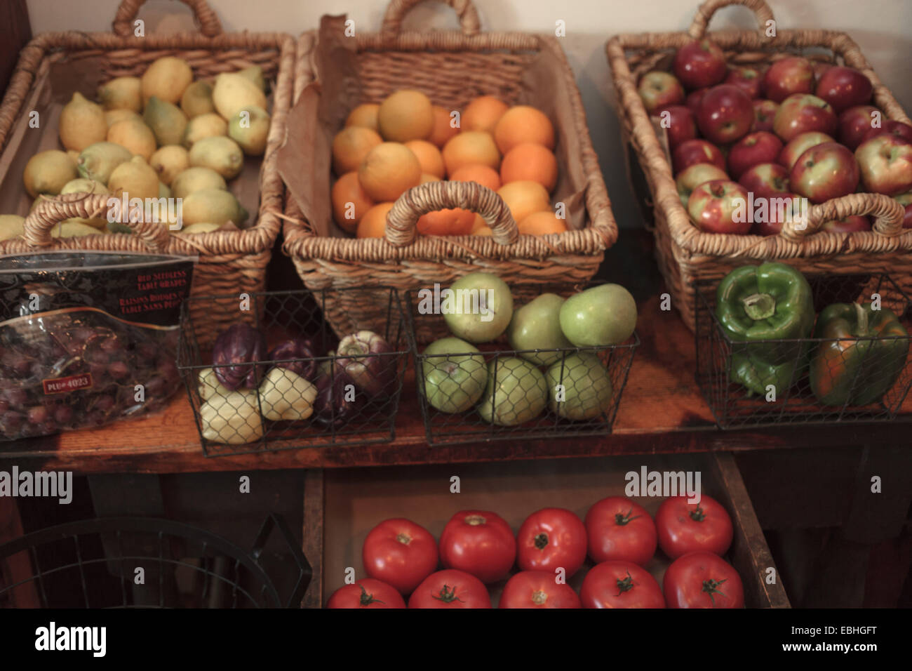 Fruit and vegetable baskets in country store Stock Photo Alamy