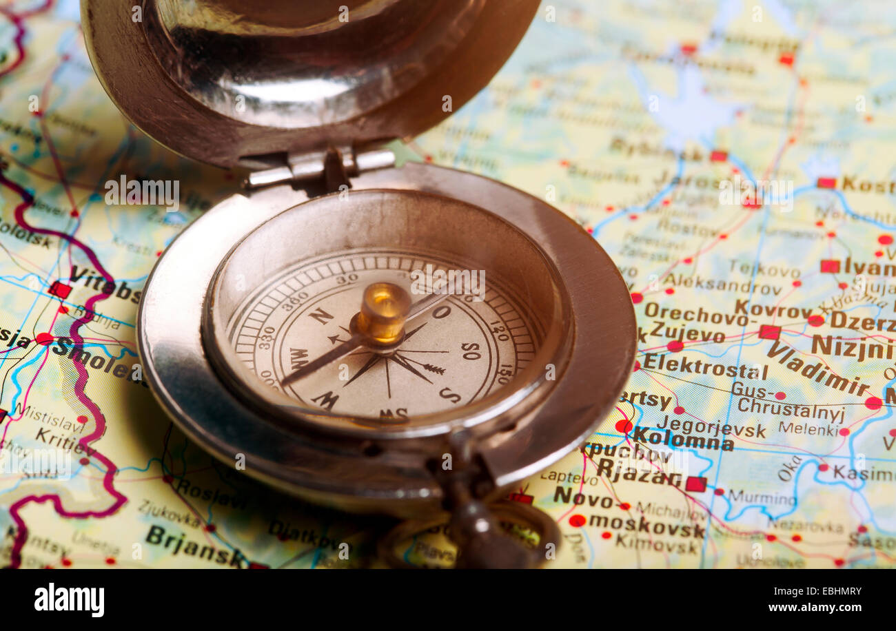 old compass on map Stock Photo - Alamy