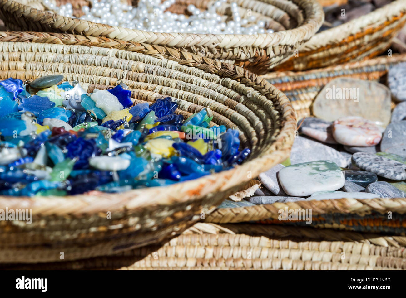 souvenir shop in Santa Fe new mexico with baskets of hand made colorful