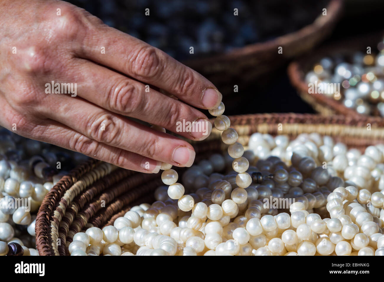 souvenir shop in Santa Fe new mexico with baskets of pearls Stock Photo