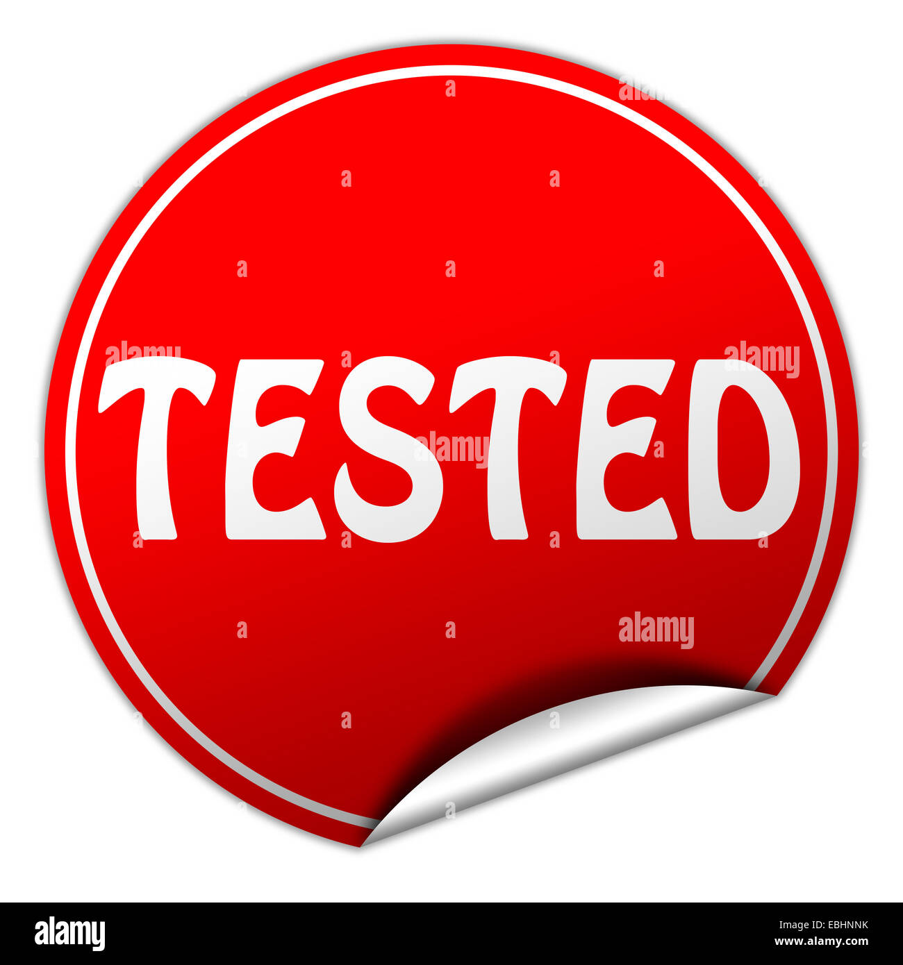 tested round red sticker on white background Stock Photo - Alamy