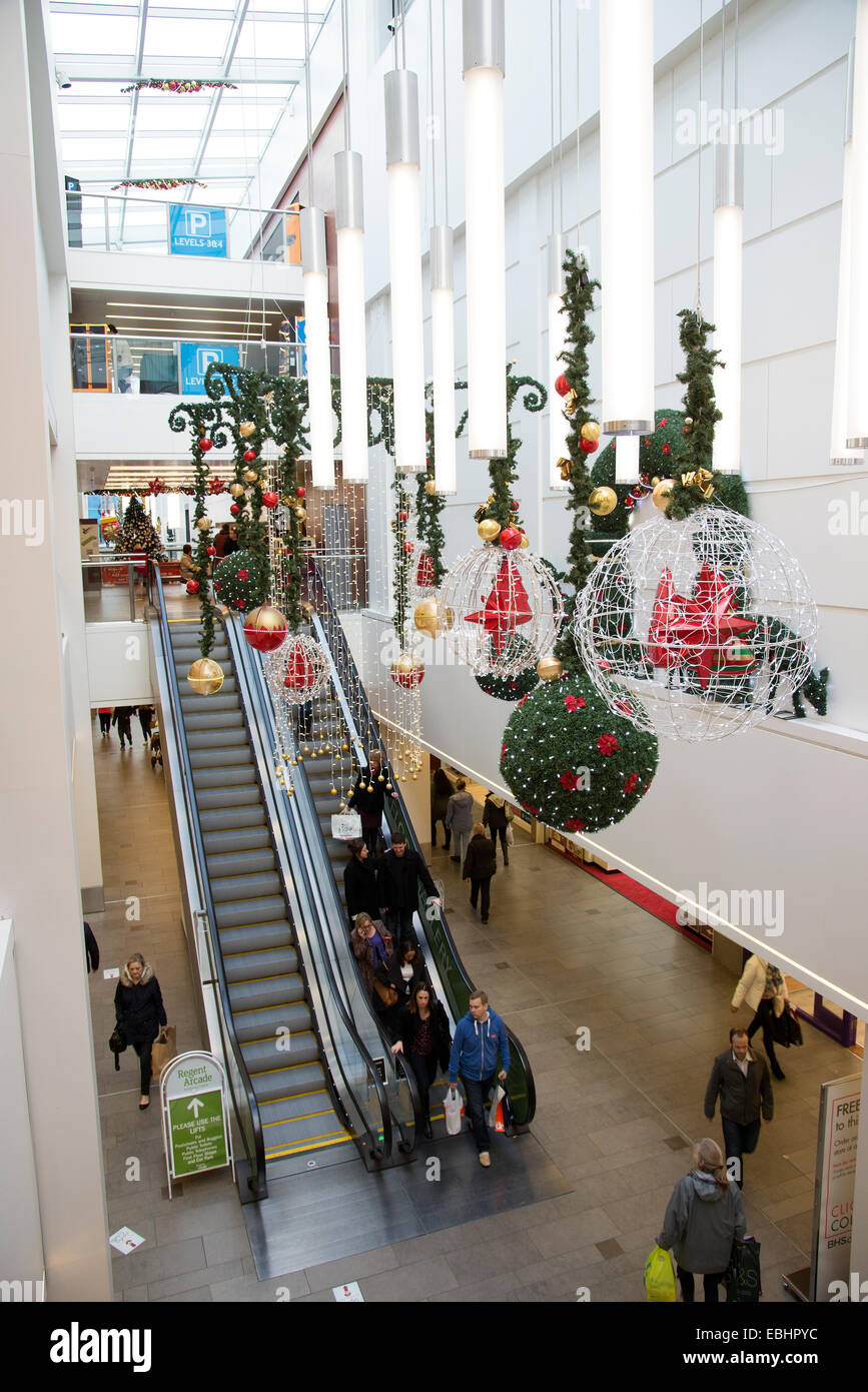 Christmas tree and decorations in a Cheltenham shopping centre England
