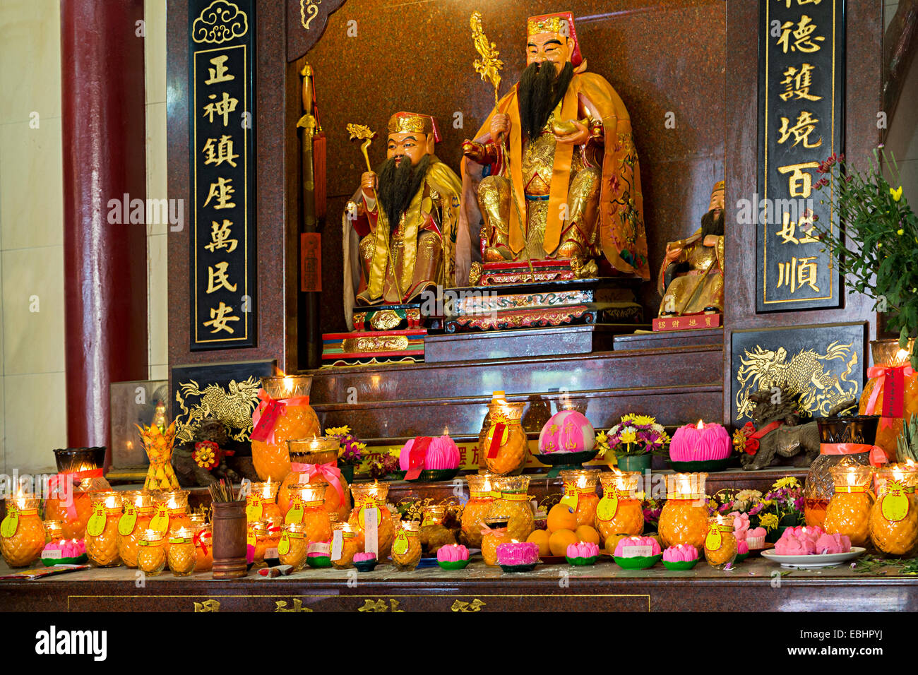 Tua Pek Kong Chinese Temple with deitiesi, Miri, Sarawak, Malaysia Stock Photo
