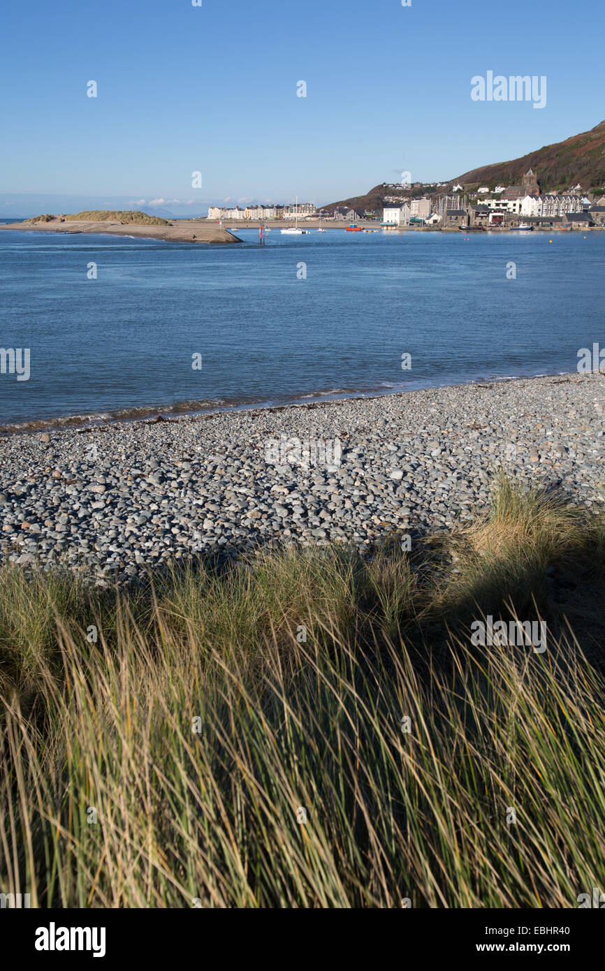 Town of Barmouth, Wales. Picturesque late autumn view of Barmouth harbour and estuary. Stock Photo