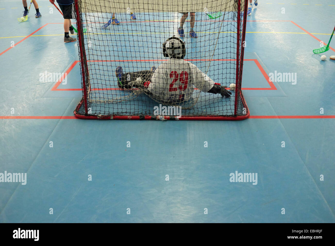 Children Boys Schoolchildren Playing Floorball Floor Hockey