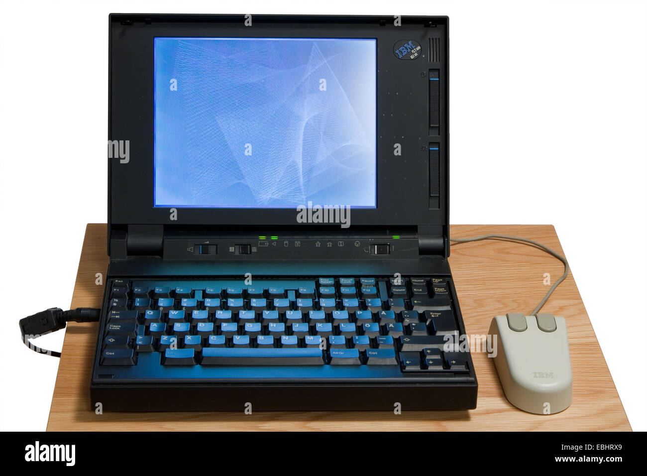 An IBM notebook from the early 1990s showing the screen saver. Stock Photo