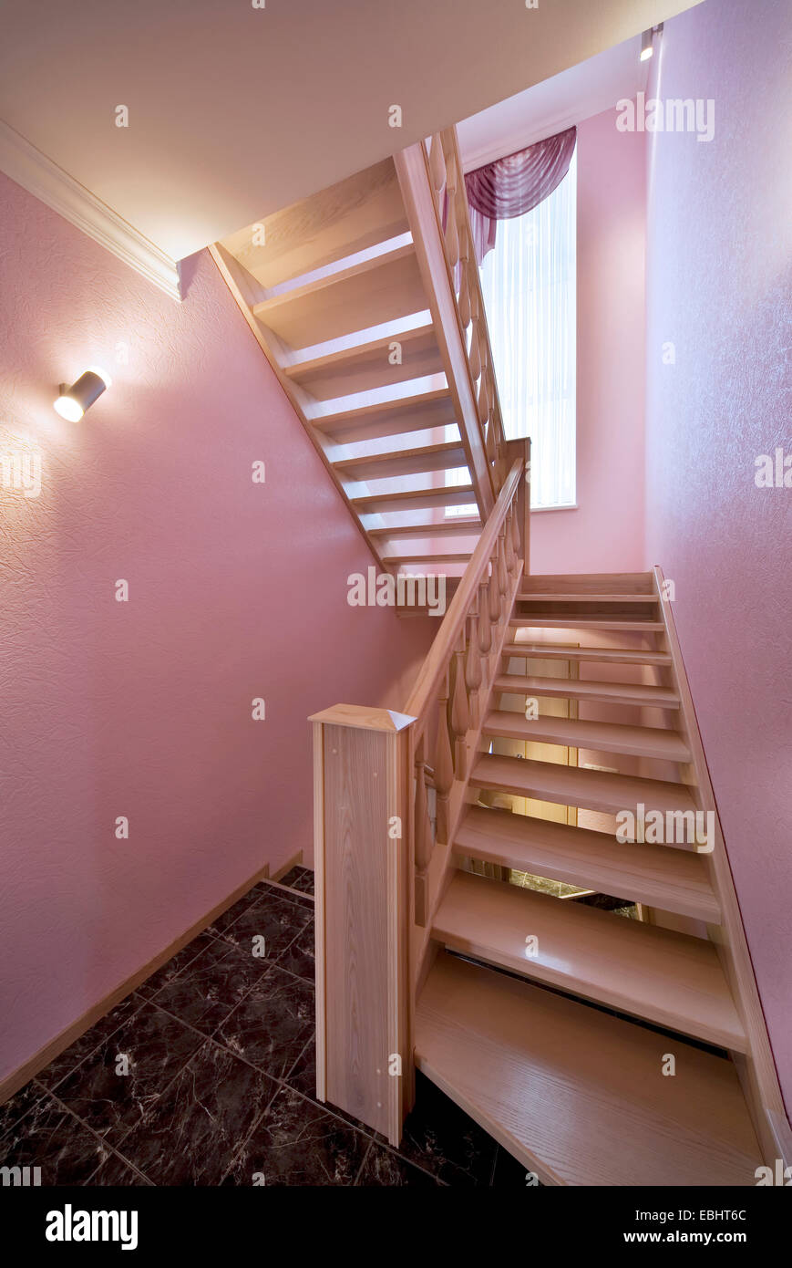 Wooden Staircase, ladder in the modern luxury house. Vestibule