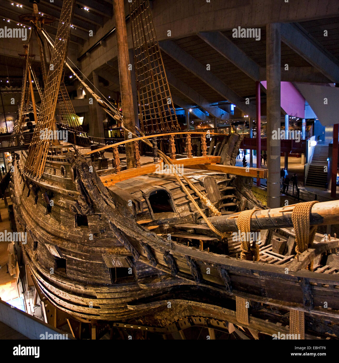 The Royal Swedish warship Vasa in its museum. It sank in 1628 and was found again in 1956. Stock Photo