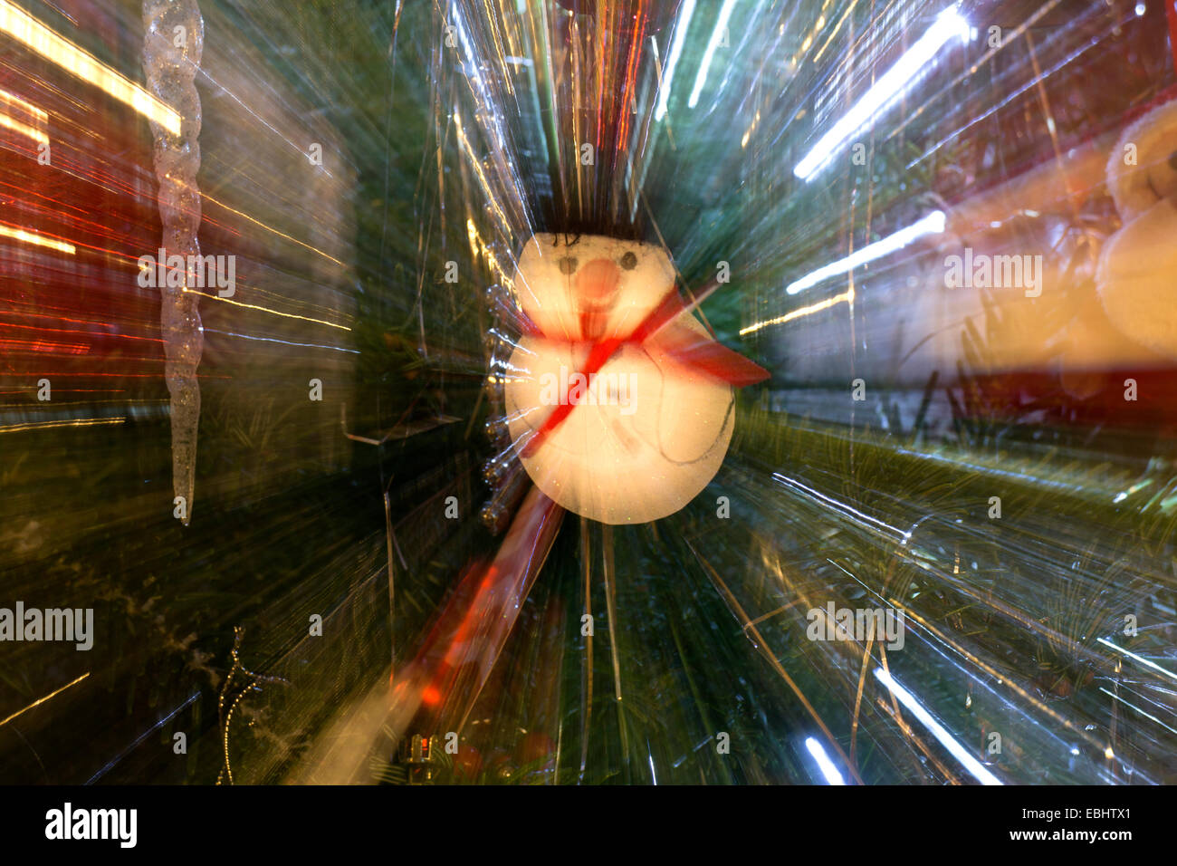 Snowman on Christmas tree zoom Stock Photo