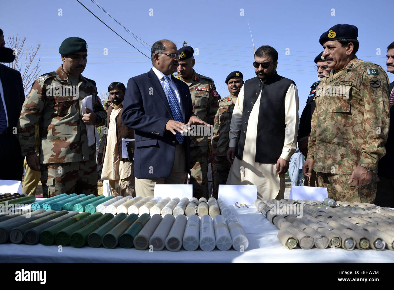 Quetta. 1st Dec, 2014. Security officials display seized explosives to ...