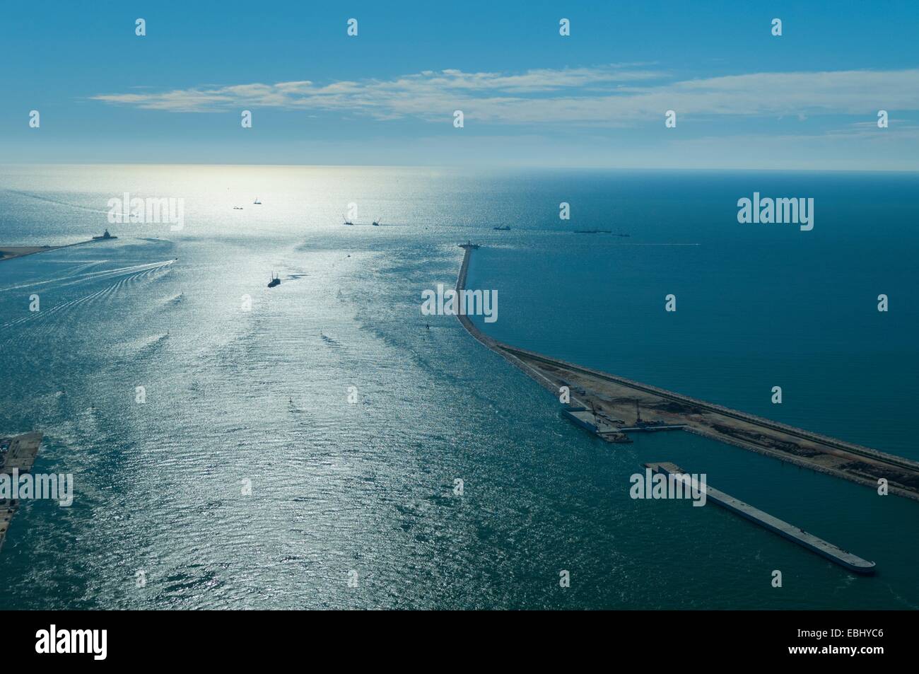 Aerial view of sea wall entrance from Adriatic sea to Venice lagoon, Italy, Europe Stock Photo