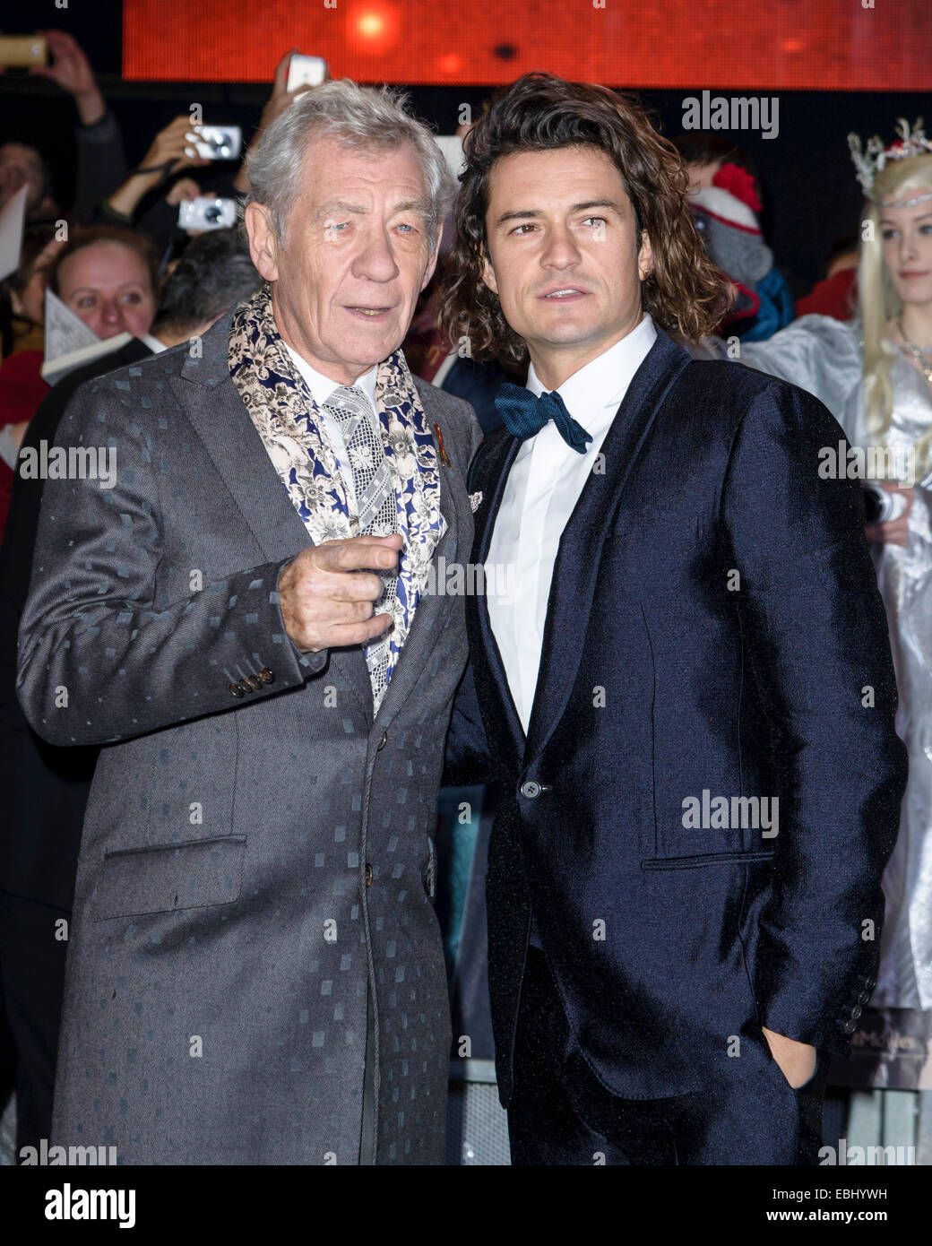 London, UK. 1st December, 2014. Ian McKellen and Orlando Bloom attends the The World Premiere of The Hobbit: The Battle of 5 Armies on 01/12/2014 at The Empire Leicester Square, London. Persons pictured: Ian McKellen, Orlando Bloom. Credit:  Julie Edwards/Alamy Live News Stock Photo