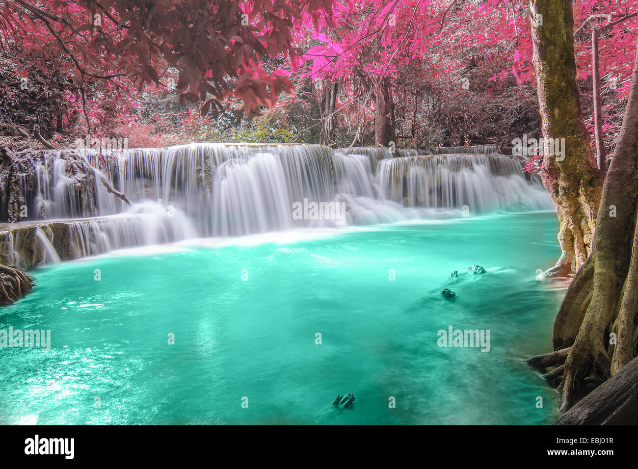 Deep forest waterfall kanchanaburi thailand hi-res stock photography ...