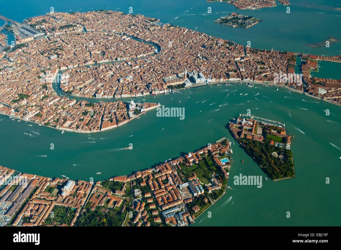Aerial view of Venice, Guidecca and San Giorgio Maggiore islands, Italy, Europe Stock Photo