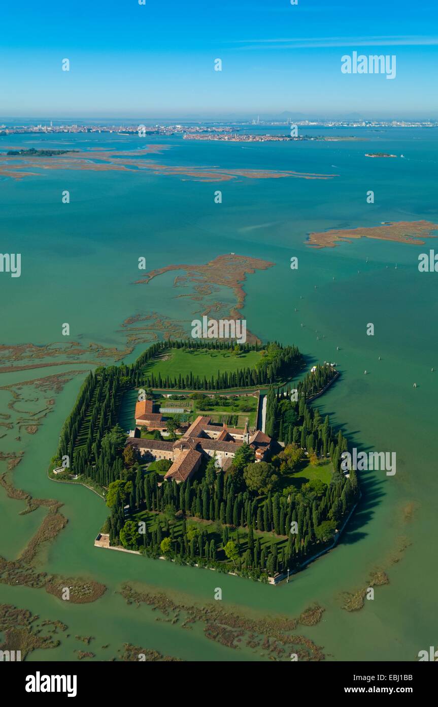 Aerial view of San Francesco del Deserto island, Venice lagoon, Italy, Europe Stock Photo