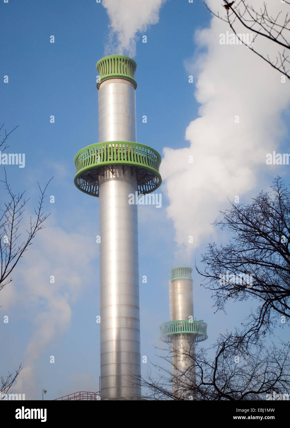 The two large exhaust stacks of the University of Alberta Heating Plant